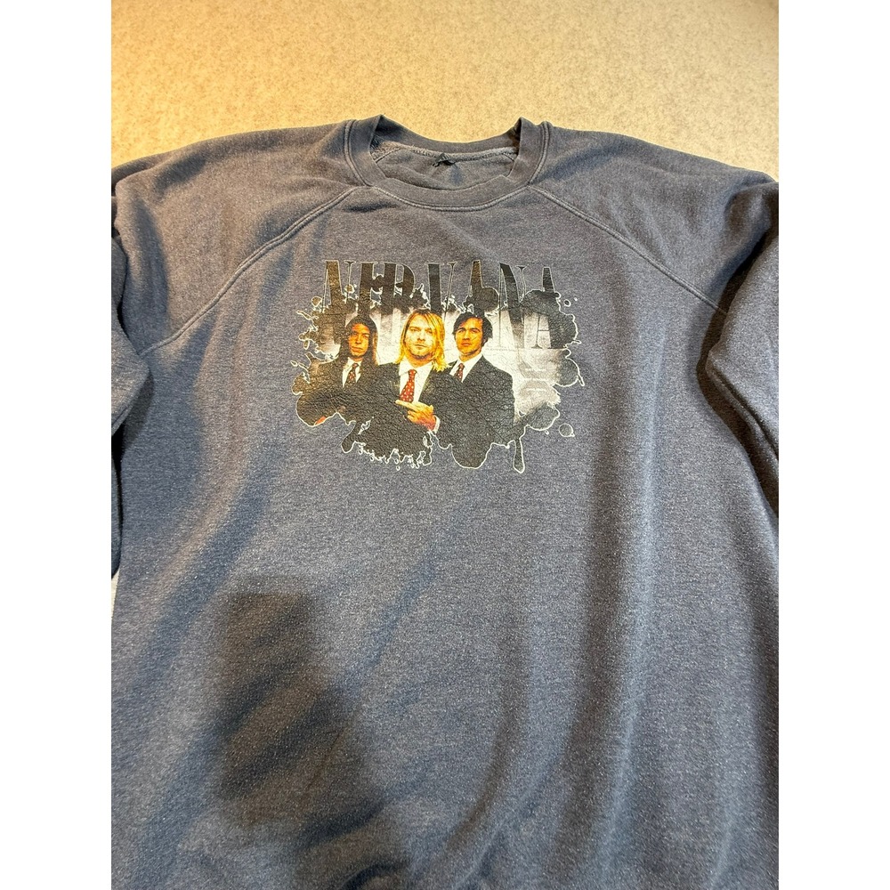 Nirvana Graphic Sweatshirt Mens Blue Raglan Sleeve Crewneck Band Pullover T0017